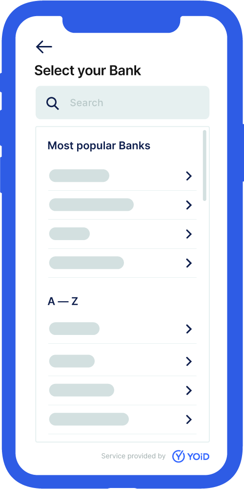 Application bank selection screen