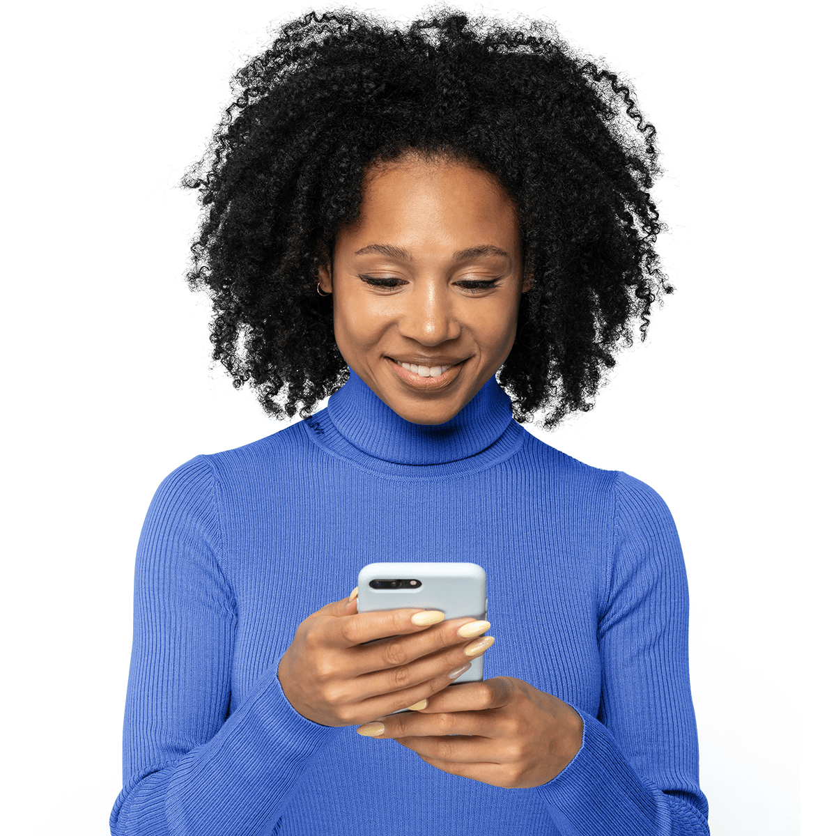 Smiling girl consulting a smartphone